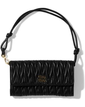 Miu Miu Leather Matelassé Chain Wallet - Black
