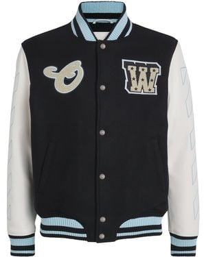 Off-White c/o Virgil Abloh Wool-Leather Logo Varsity Jacket - Black