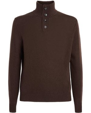 Allude Wool-Cashmere High-Neck Sweater - Brown