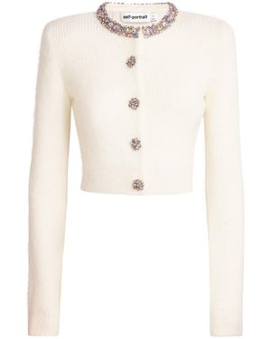 Self-Portrait Crystal Embellished Cardigan - White