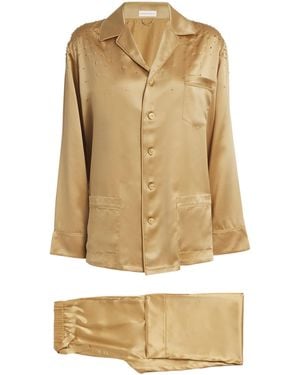 Olivia Von Halle Silk Embellished Audrey Pyjama Set - Natural