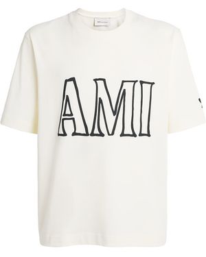 Ami Paris Cotton Logo Boxy T-Shirt - White