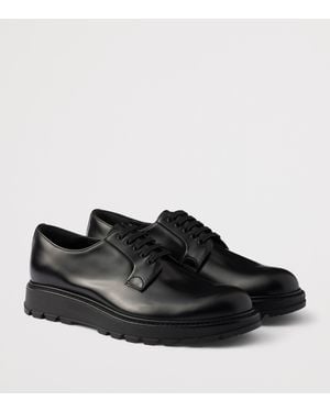 Prada Brushed Leather Flatform Shoes - Black