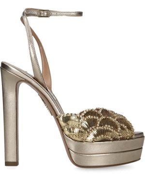 Aquazzura Leather Ce Soir Heeled Sandals 130 - Metallic