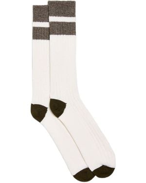 dunhill Cashmere-Cotton Stripe Socks - White