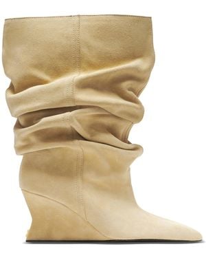 Balmain Suede Wedge Ankle Boots 60 - Natural