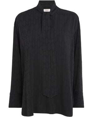 Agnona Jacquard Neck-Tie Blouse - Black