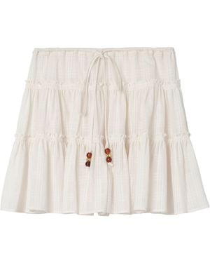Burberry Cotton Voile Tiered Mini Skirt - Natural