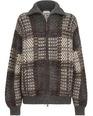 Brunello Cucinelli Knitted Check Jacket - Gray