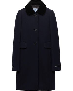 Prada Natté Wool Velvet-Collar Coat - Blue