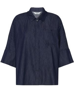 Max Mara Cotton Cropped-Sleeve Shirt - Blue