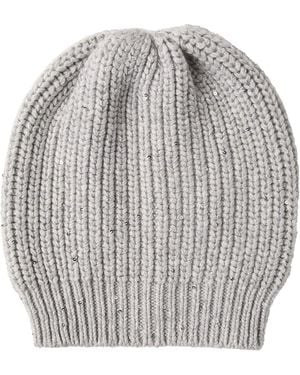 Brunello Cucinelli Silk-Cashmere Embellished Beanie - Gray