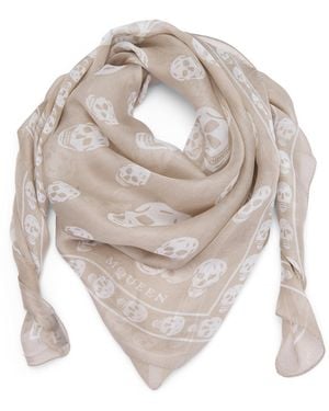 McQueen Silk Skull Scarf - Gray