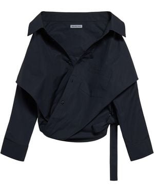 Balenciaga Cotton Off-The-Shoulder Asymmetric Shirt - Blue
