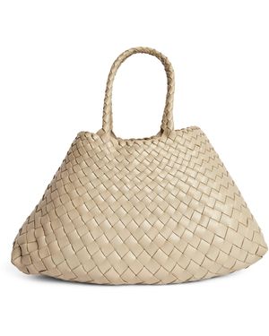 Dragon Diffusion Small Leather Woven Santa Croce Tote Bag - Natural