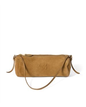 Miu Miu Suede Logo Pouch - Natural