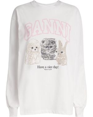Ganni Organic Cotton Printed T-Shirt - White