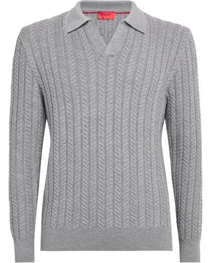 Isaia Wool-Silk-Cashmere Polo Jumper - White
