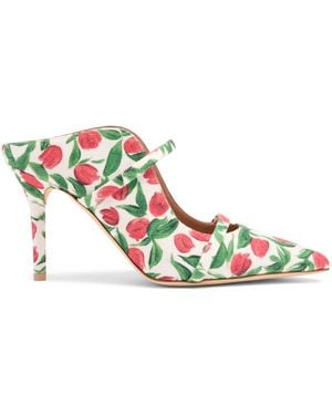 Malone Souliers Canvas Tulip Print Maureen Heeled Mules 85 - White
