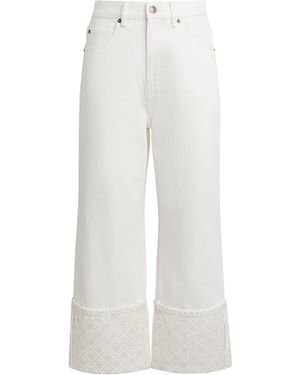 Tory Burch Contrast-Cuff Cropped Straight Jeans - White