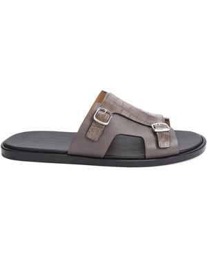 Santoni Crocodile Monk Sandals - Brown
