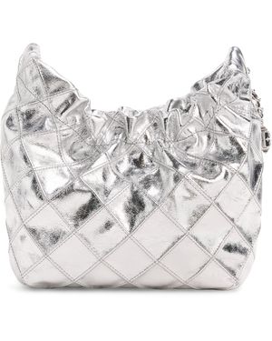 Tory Burch Mini Metallic Leather Fleming Shoulder Bag - Grey