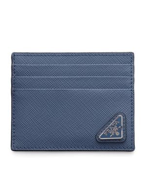 Prada Saffiano Leather Card Holder - Blue