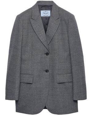Prada Single-Breasted Mélange Hopsack Blazer - Grey
