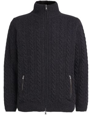 N.Peal Cashmere Cashmere Rex Fur-Trim Cable-Knit Aspen Cardigan - Blue