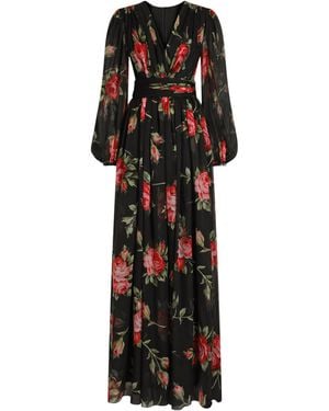 Dolce & Gabbana Silk Floral Maxi Dress - Black