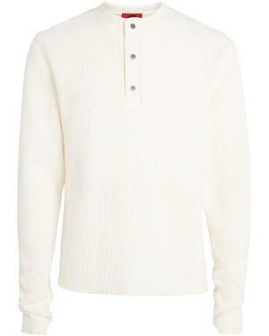 424 Waffle-Knit Long-Sleeve Henley Top - White
