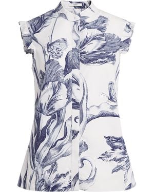Erdem Organic Cotton Sleeveless Floral Blouse - Blue