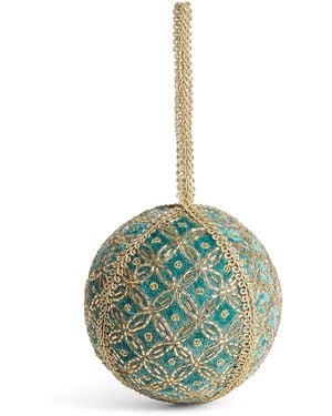 Harrods Velvet And Lace Embellished Bauble - Green
