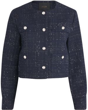 Maje Sequinned Tweed Cropped Jacket - Blue
