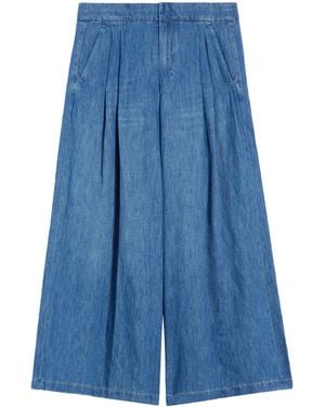 Max Mara Cotton-Linen Wide-Leg Trousers - Blue