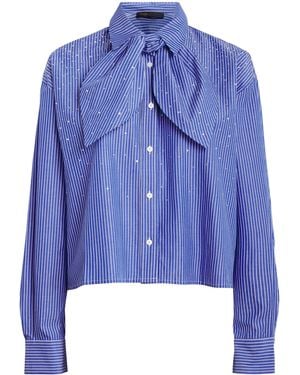 Maje Cotton Tie-Detail Stripe Shirt - Blue