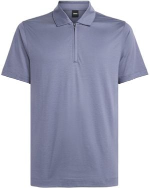 BOSS Zip-Up Polo Shirt - Blue