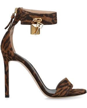 Tom Ford Leather Ocelot Print Padlock Sandals 105 - Brown