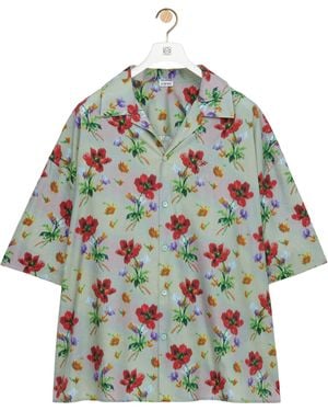 Loewe Cotton-Silk-Blend Floral Shirt - Grey