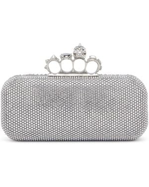 McQueen Skull Four-Ring Clutch Bag - Grey
