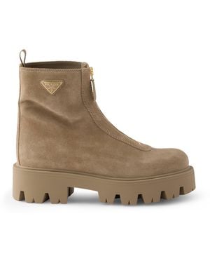 Prada Suede Triangle Ankle Boots 50 - Brown