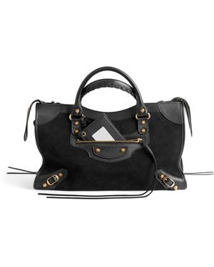 Balenciaga Medium Suede Le City Top-Handle Bag - Black