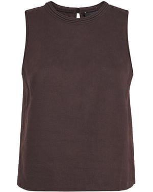 ME+EM Linen-Blend Creaseless Crochet-Trim Top - Brown