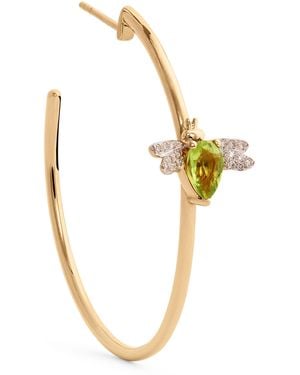 BeeGoddess Mixed, Diamond And Peridot Queen Bee Single Earring - Metallic