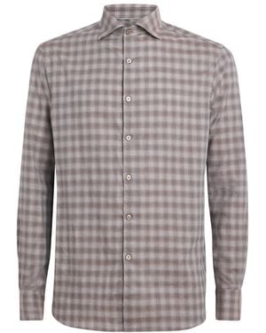Canali Cotton Blurred Check Shirt - Grey