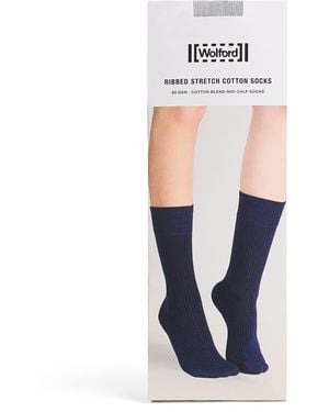 Wolford Stretch-Cotton Ribbed Mid-Calf Socks - White