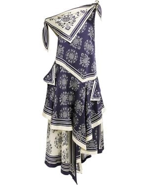 ALÉMAIS Silk Banderra Scarf Maxi Dress - Blue