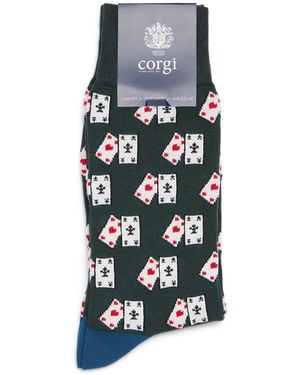 Corgi Jacquard Playing Card Socks - Green