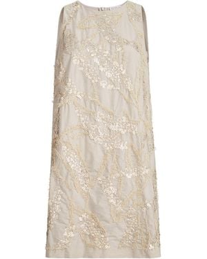 Brunello Cucinelli Cotton-Blend Embroidered Mini Dress - Natural