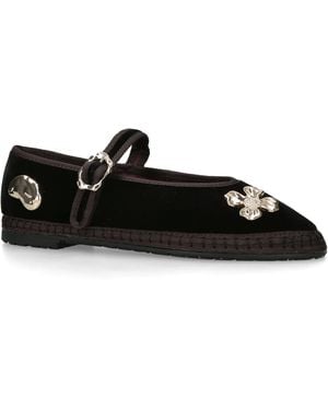 Flabelus Velvet Mae Pierre Mary Jane Flats - Black